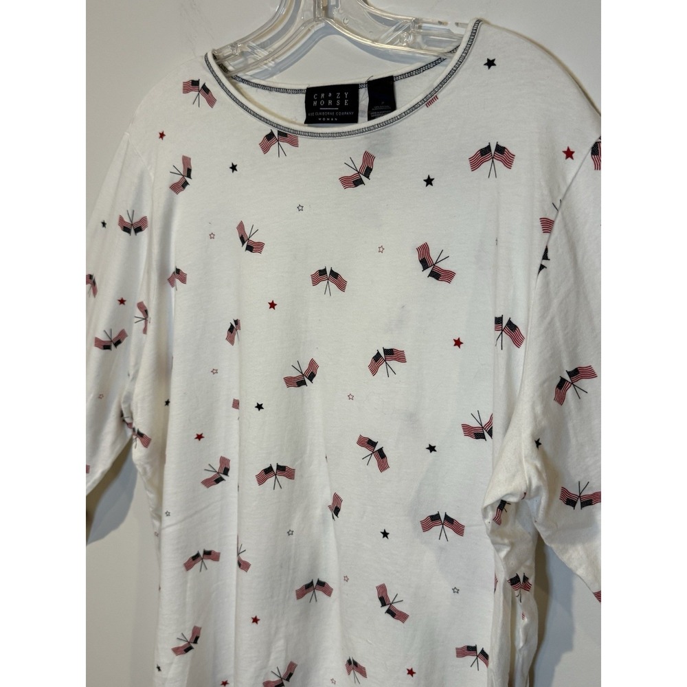 Crazy Horse Women's American Flag USA  Long Sleeve Cotton Shirt Top Comfort  2X